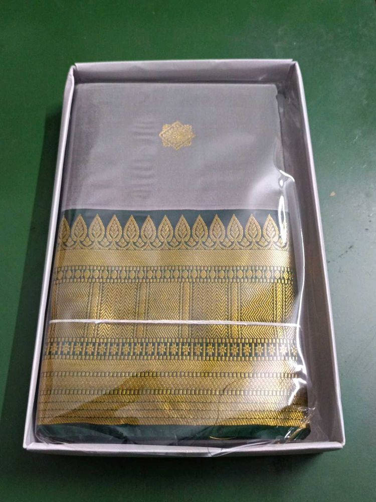 Elegant Grey &amp; Gold Saree