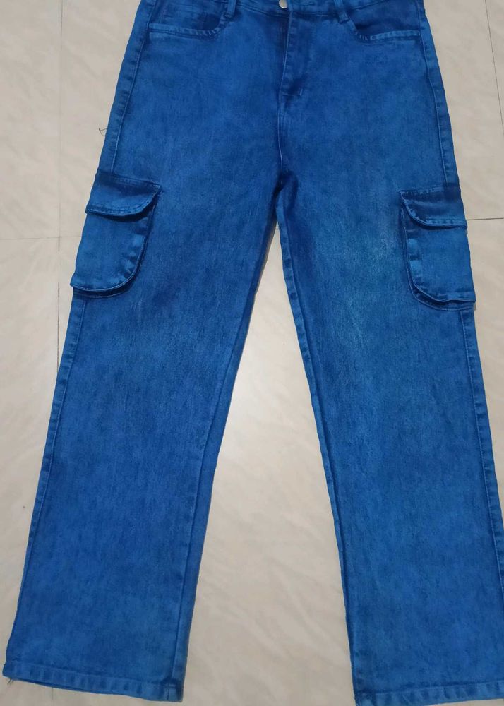 Blue Denim Cargo Jeans