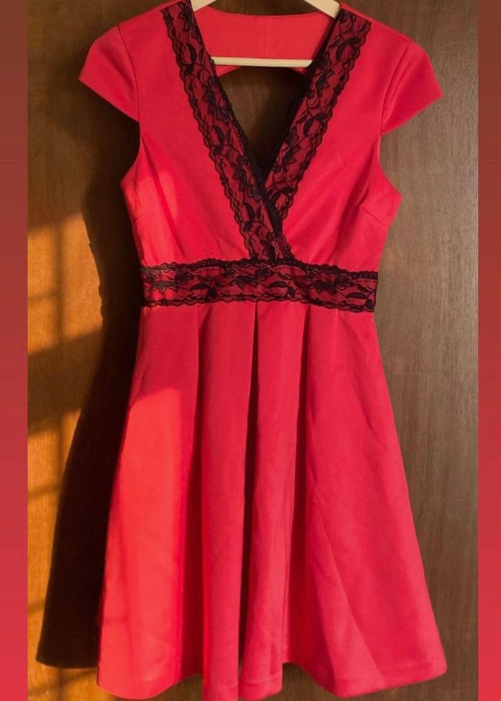 Red Lace Trim Dress