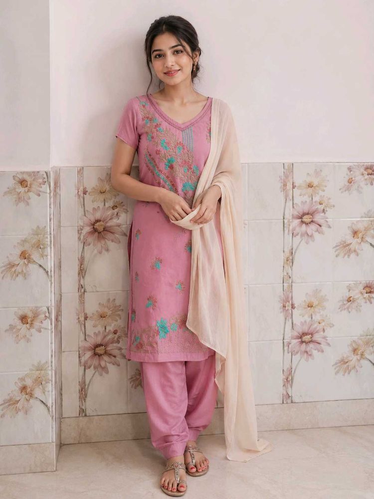 Embroidered Pink Kurta Set with Dupatta