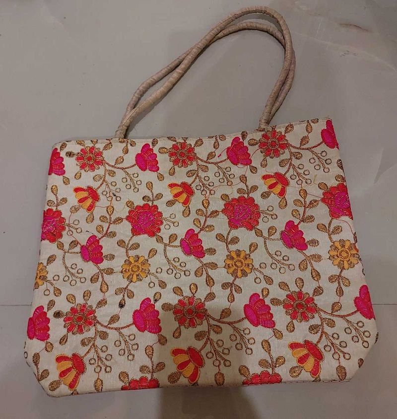 Embroidered Floral Tote Bag