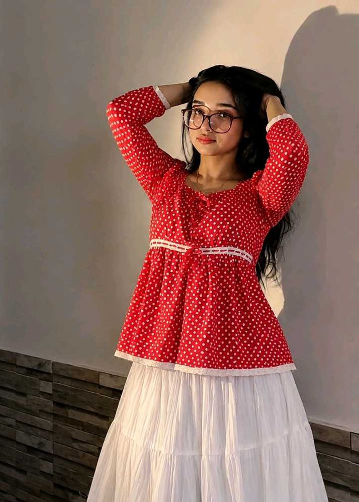🍓✨Chic Red Polka Dot top frock✨