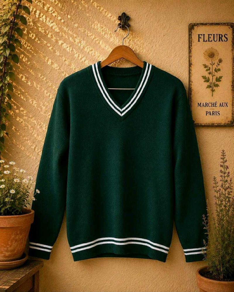 Boys Dark Green Winter Sweater | V-Neck