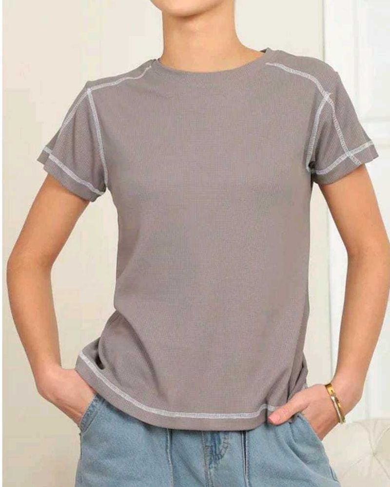 Casual Grey T-Shirt with White Stitching