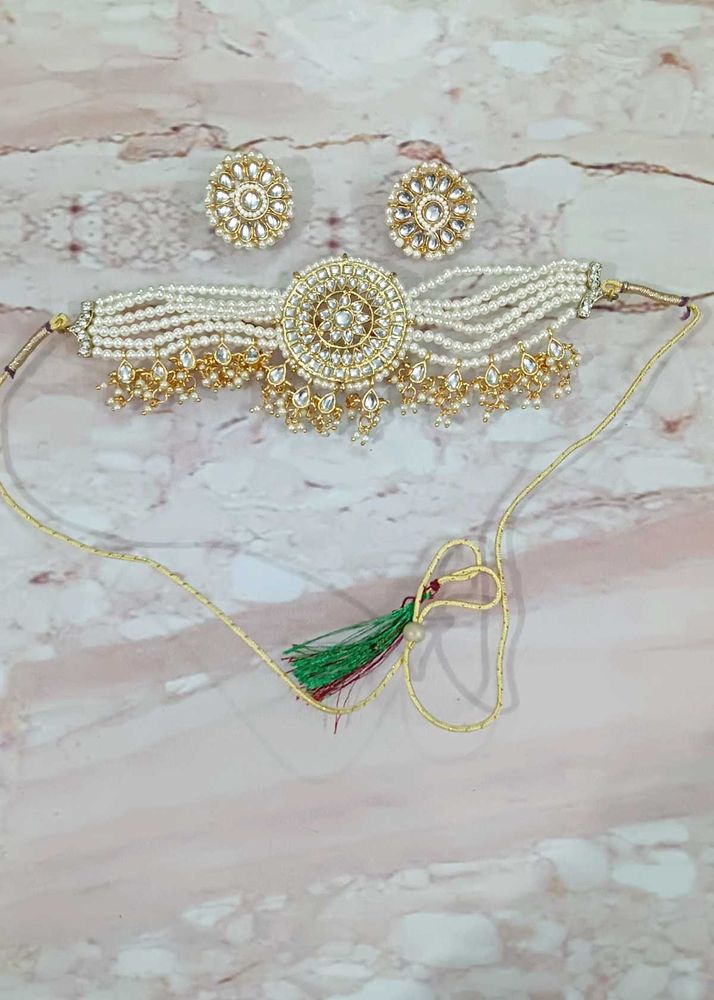 Pearl Choker Necklace with Earrings