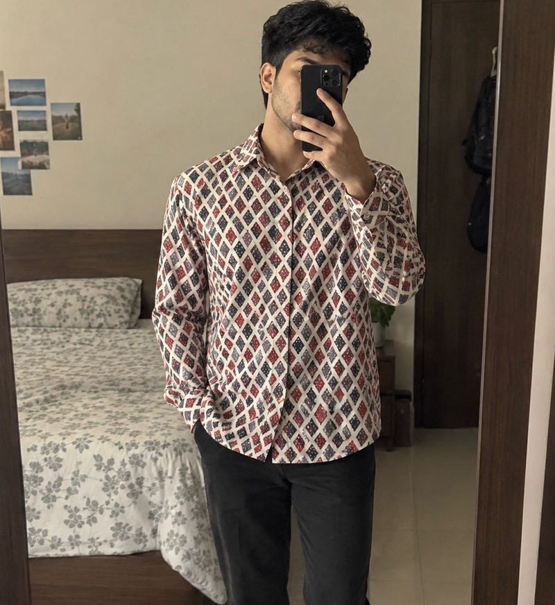 Men's Diamond Pattern Printed Shirt Kurta