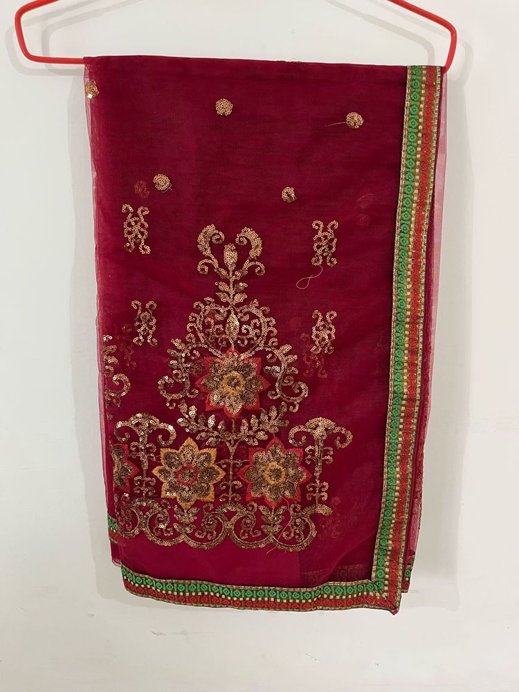 Embroidered Red Saree
