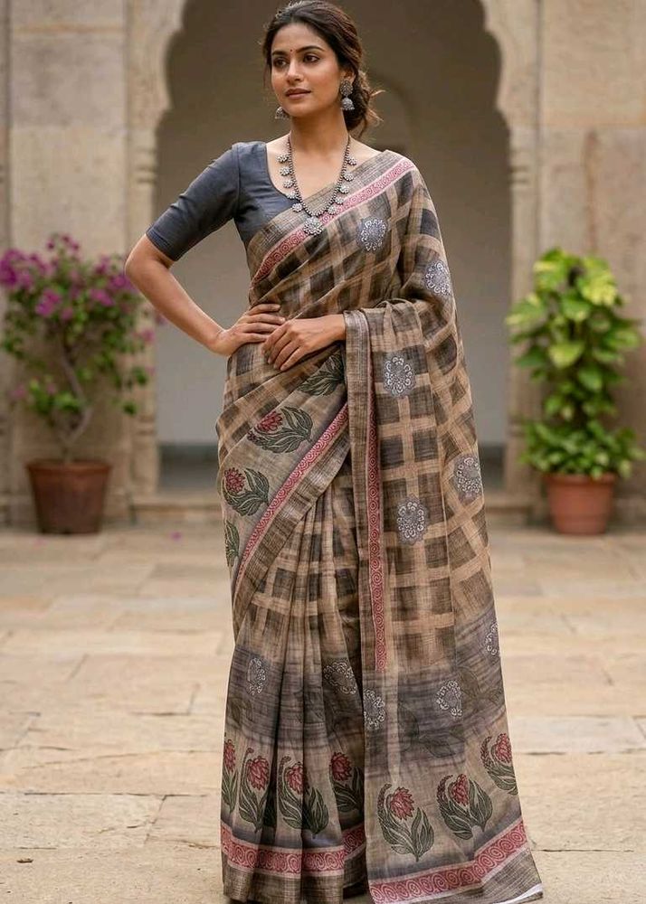 Elegant Beige Saree with Floral Print