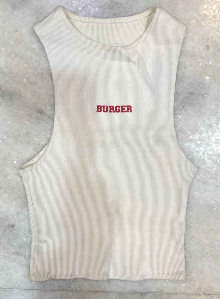 Cream Ribbed Tank Top - "Burger"