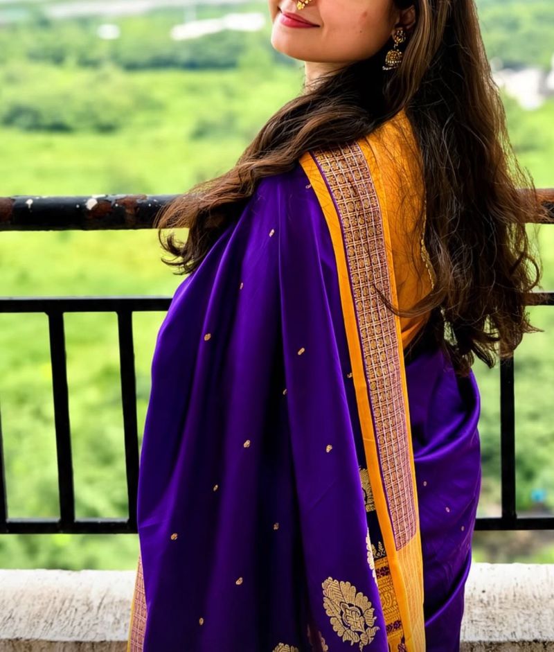 Purple Silk Saree with Princess cut blouse
