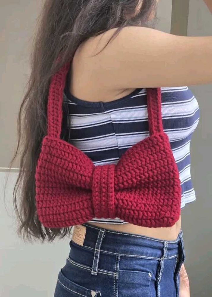 Cute Red Crochet Bow Bag