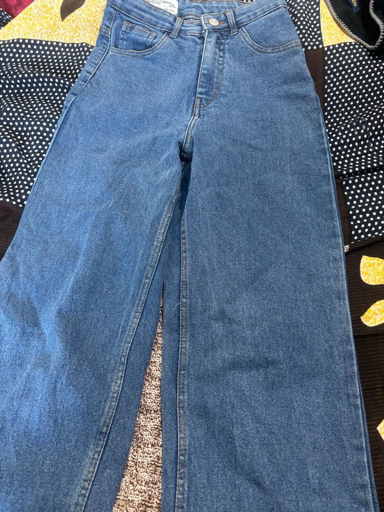 Blue Wide Leg Denim Jeans