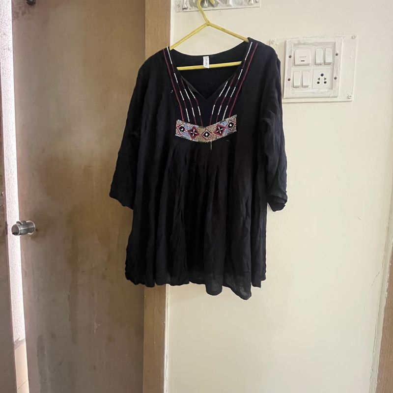 Boho Embroidered Black Tunic