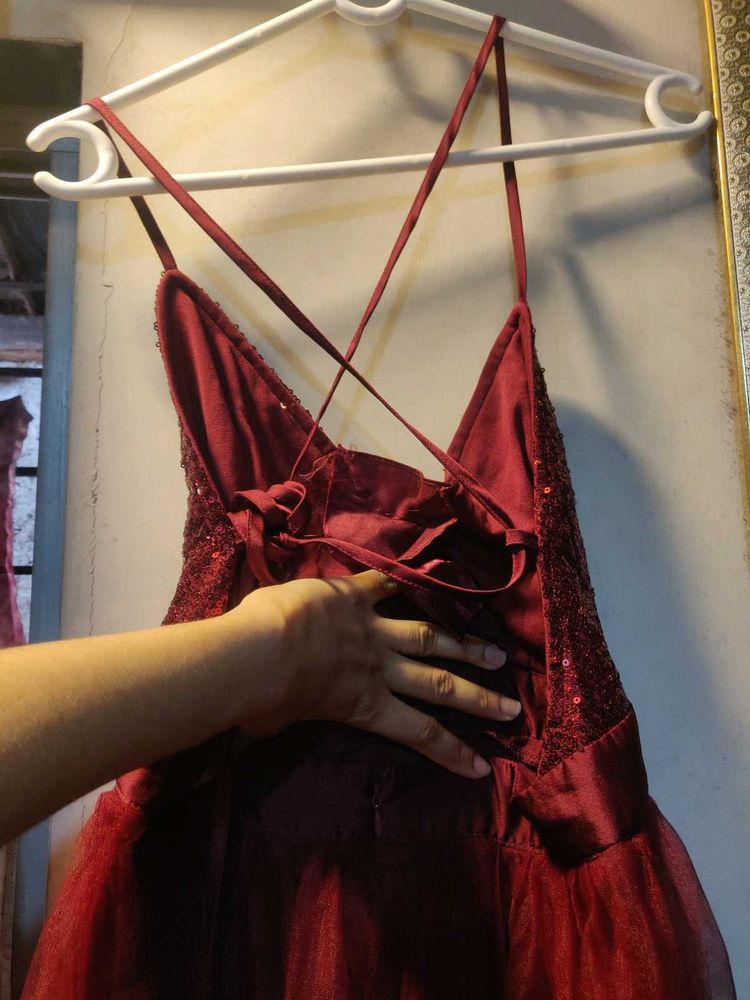 Burgundy Sequin Party Dress