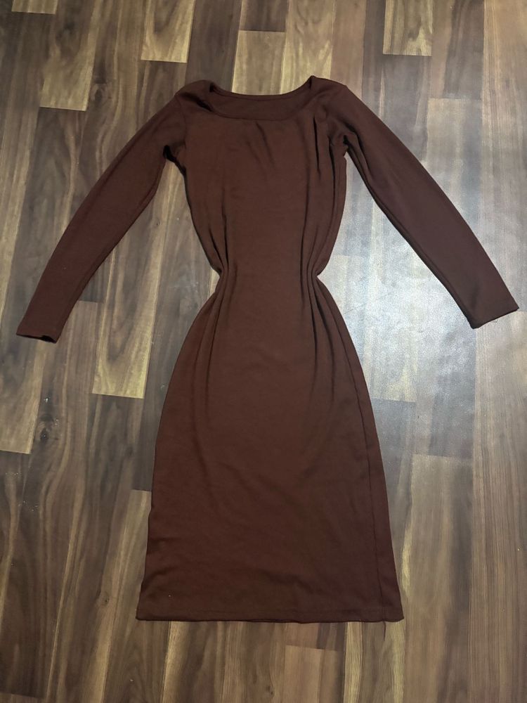 Simple Long Sleeve Brown Dress