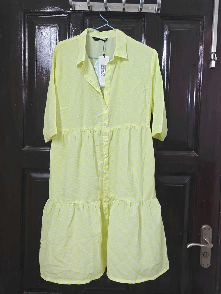 branded and New, Yellow Tiered Button-Down Dress