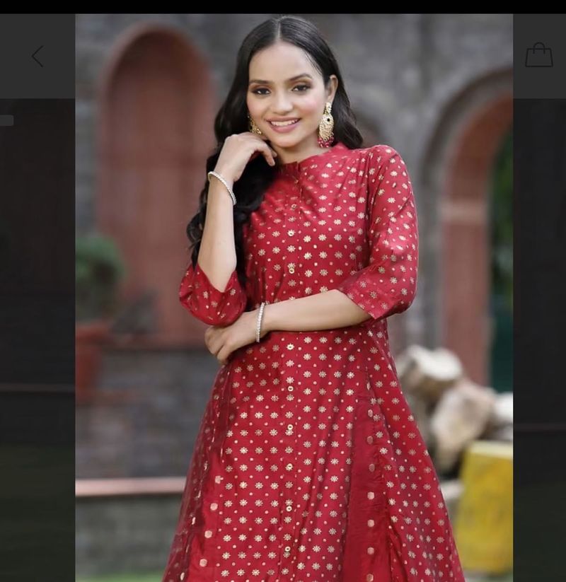 Elegant Red Kurta with Gold Print