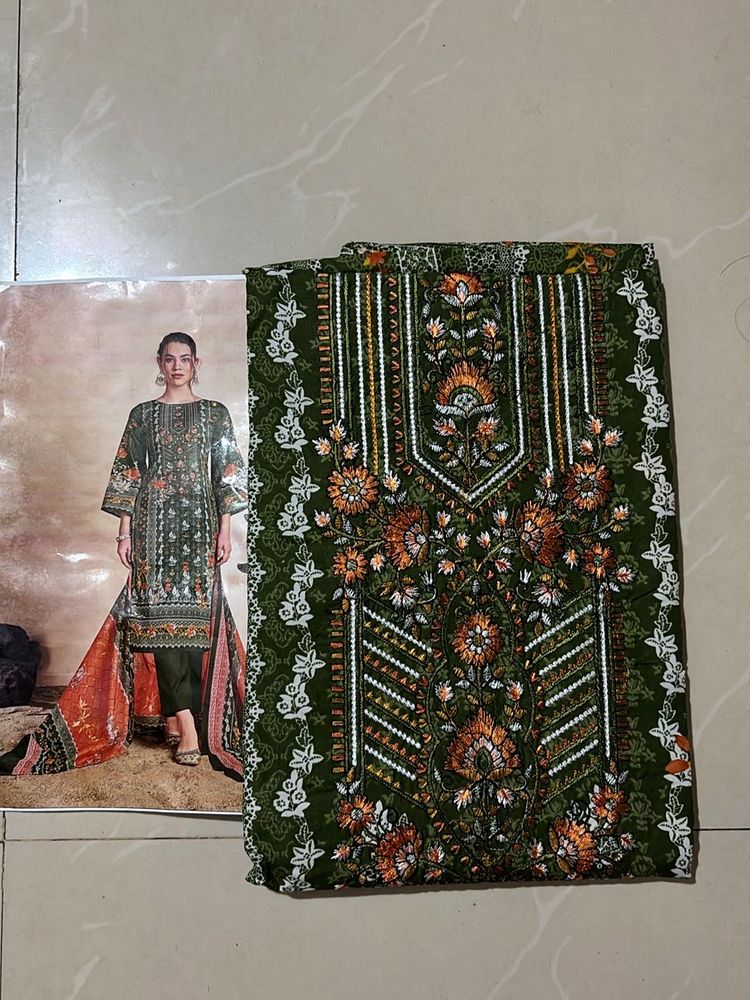 Green Embroidered Dress Material