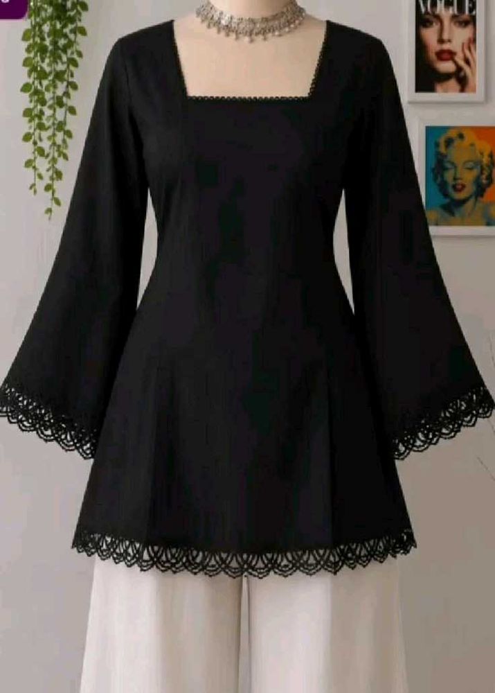 Elegant Black Kurta with Lace Trim