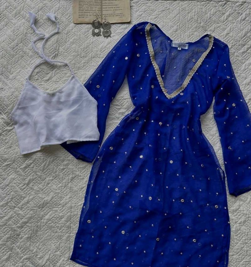 Elegant Blue Sequined Kurta Set