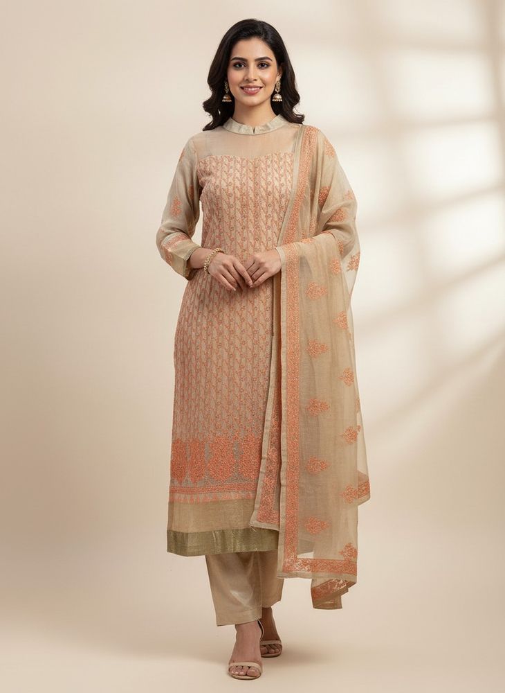 Adaah Chikankari Embroidered Embellishment Suit