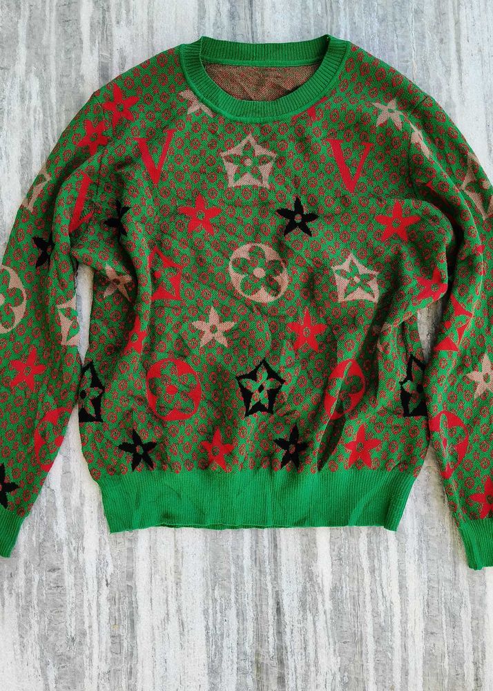 LV printed Patterned Green Sweater