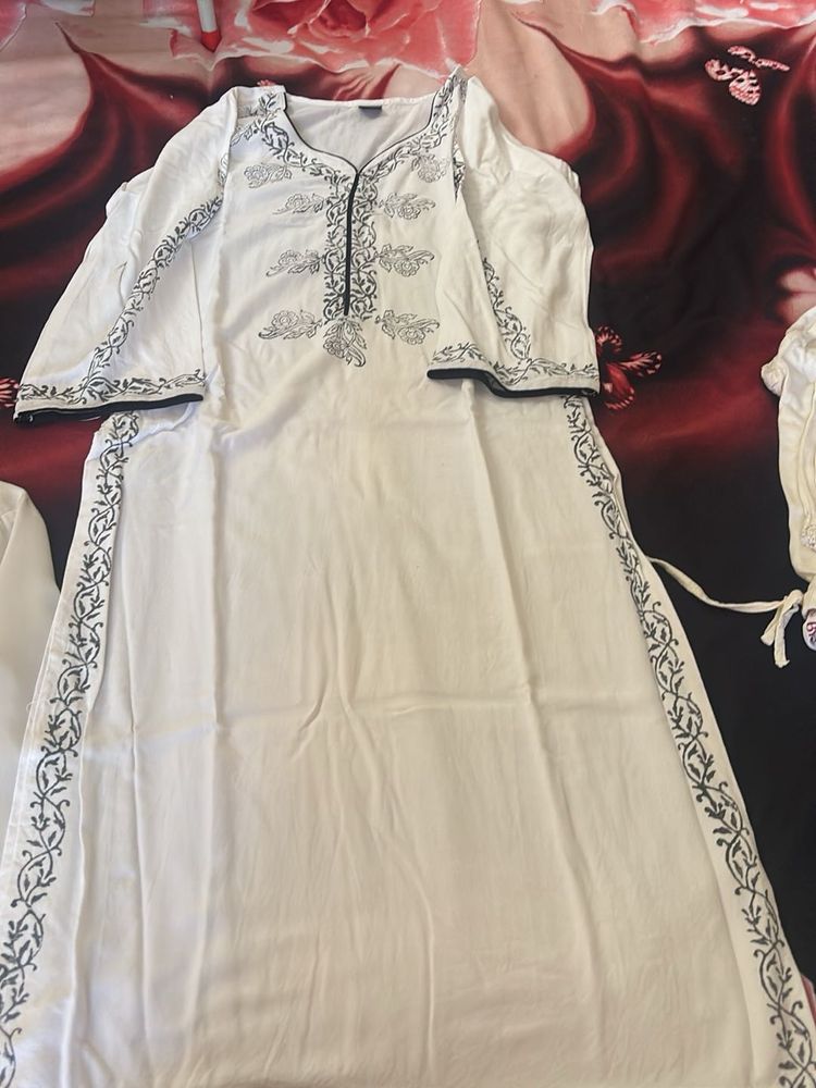 White Kurta with Embroidered Details