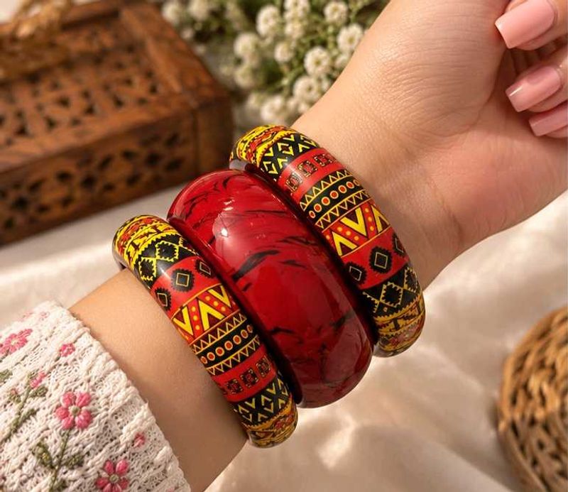 Vibrant Red &amp; Yellow Ethnic Bangles Set