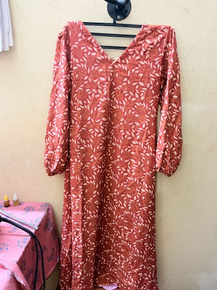 Red Leaf Print Kurta