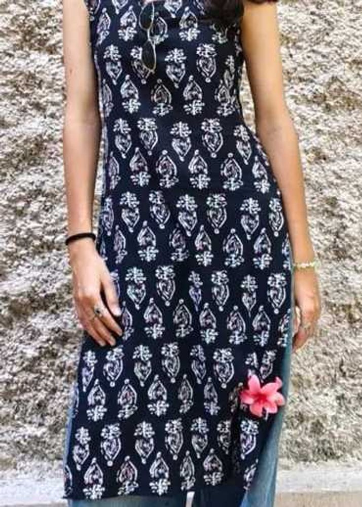Navy Blue Block Print Kurta