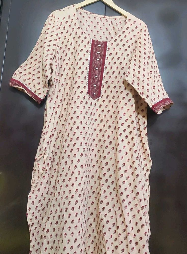 Nude Color Kurti Maroon Floral For 48 Bust