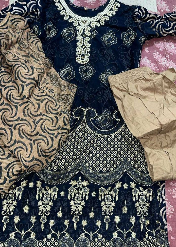 Beautiful Navy Blue Kurta Set with Dupatta