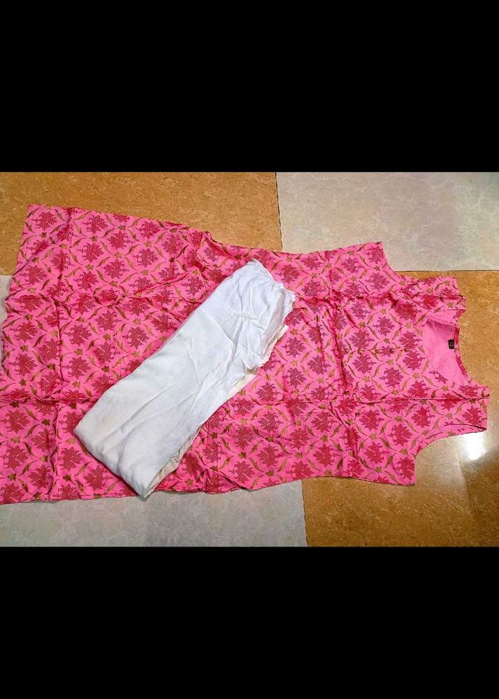 Pink Kurta Set with White Bottom