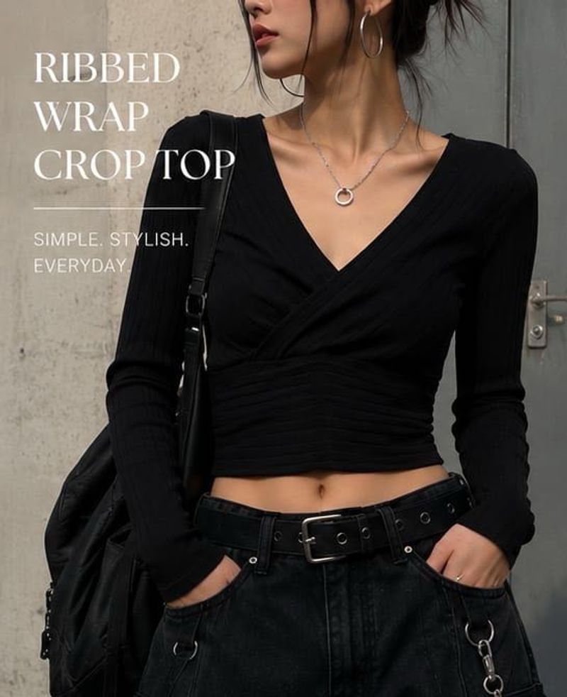 Black V-Neck Crop Top