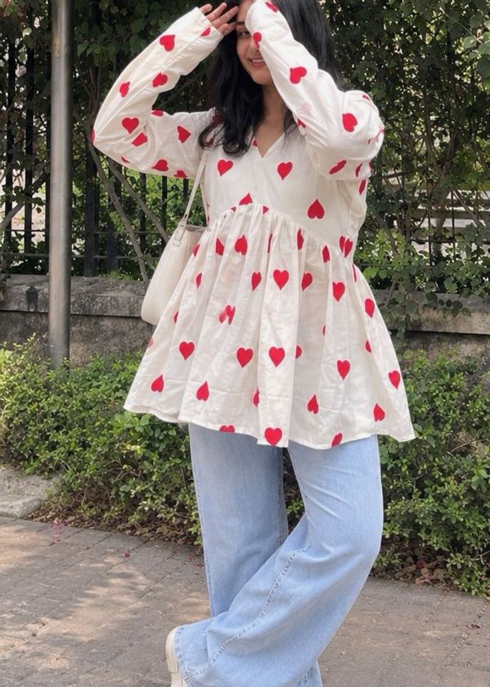 Charming Heart Print Kurta