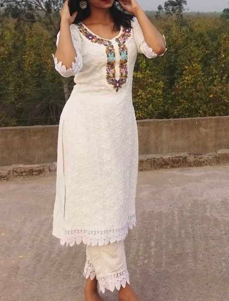 Embroidered White Kurta