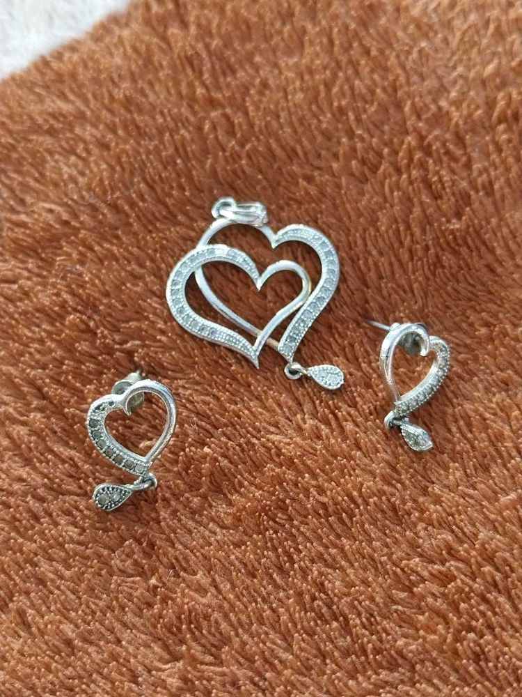Heart Pendant and Earring Set