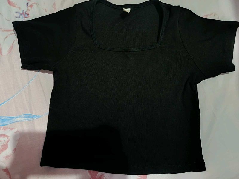 Black Square Neck Crop Top