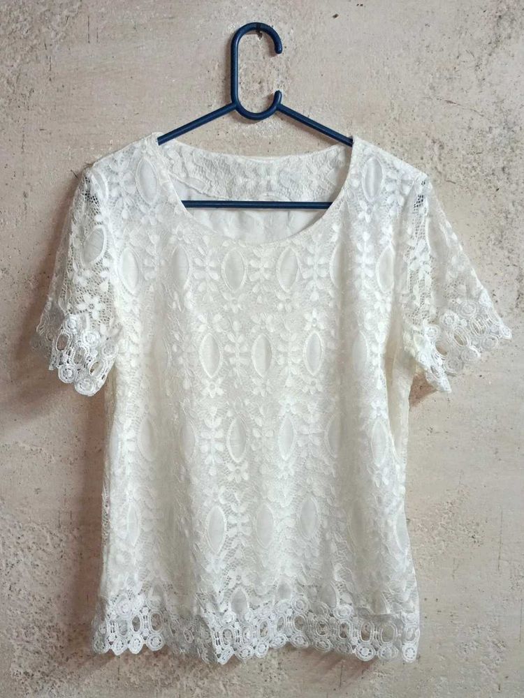 Elegant White Lace Top Layered