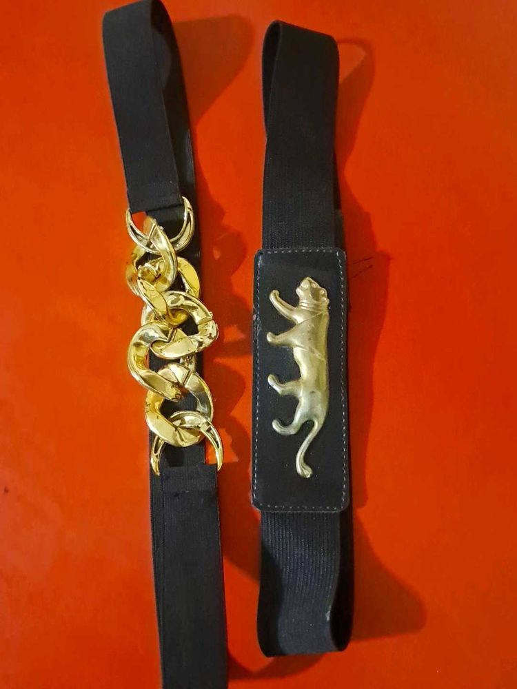 Fashionable Black Belts with Gold Accents