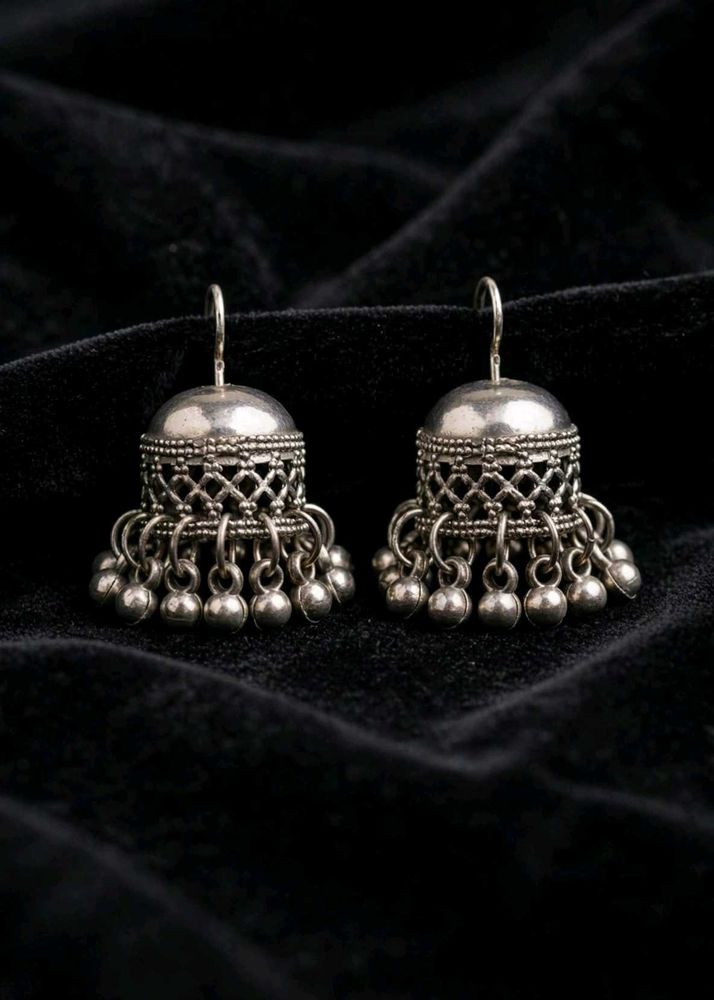 Oxidized Silver Jhumka Earrings