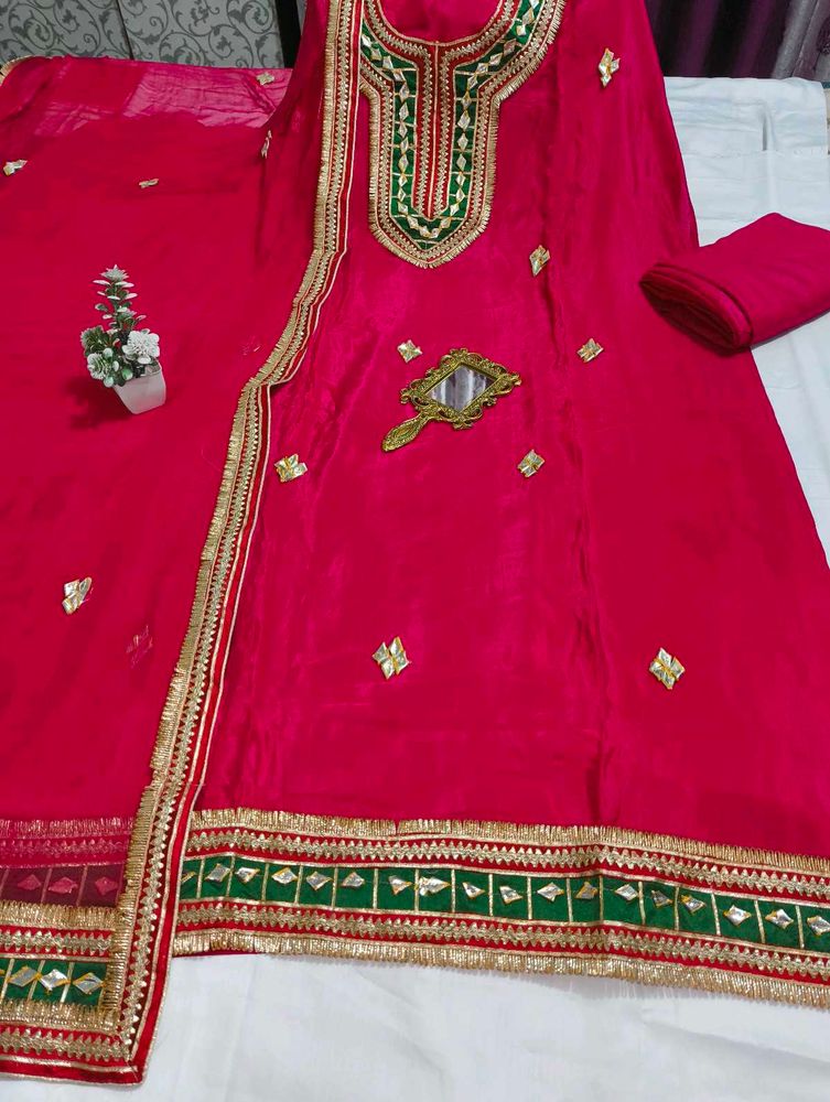 Pink gota work dress material