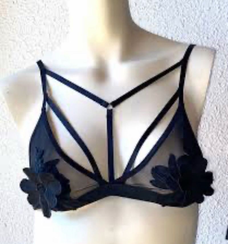 Black Floral Strappy Bralette