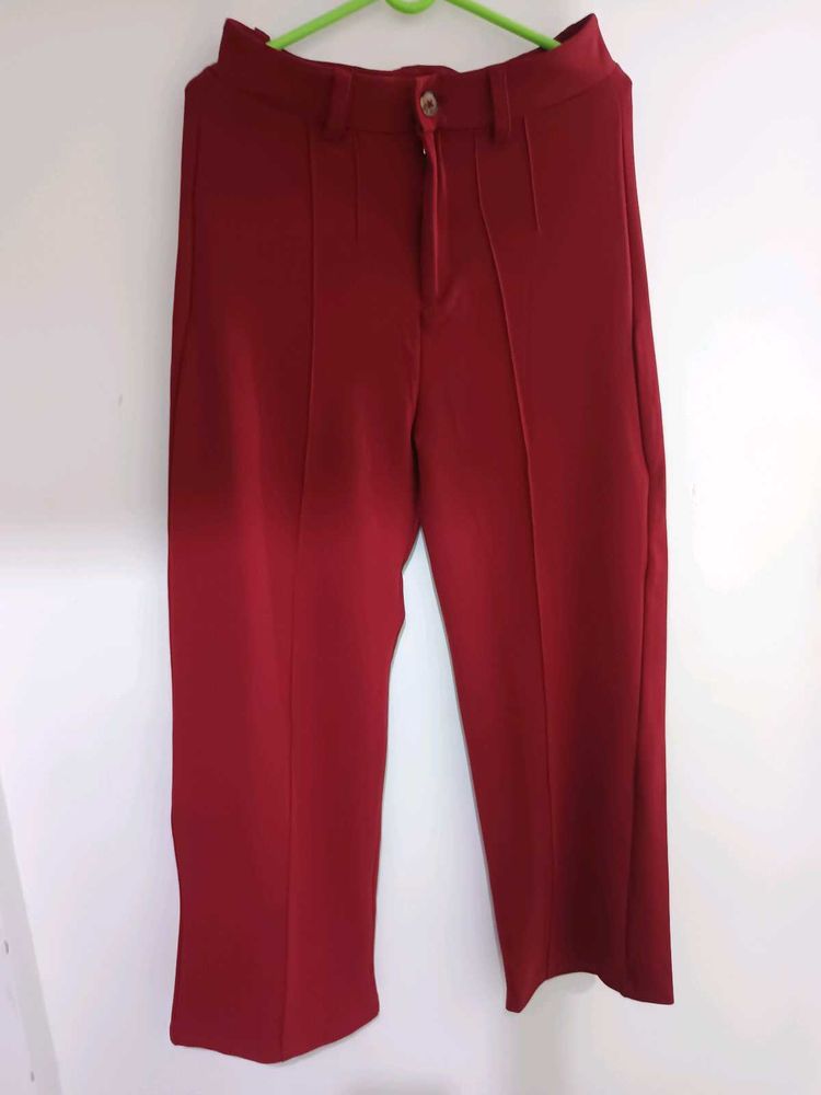 Women's Chic Red Regular Fit Trouser
