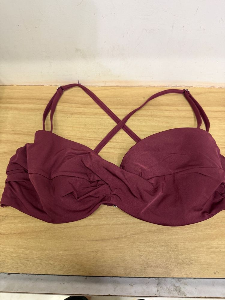 H&amp;M Maroon Ruched Bikini Top