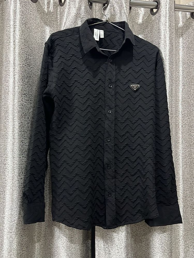Men's Textured Black Long Sleeve Shirt