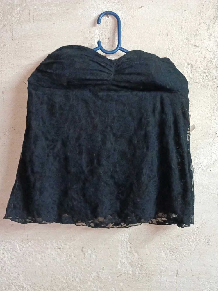 Chic Black Lace Strapless Top Partywear