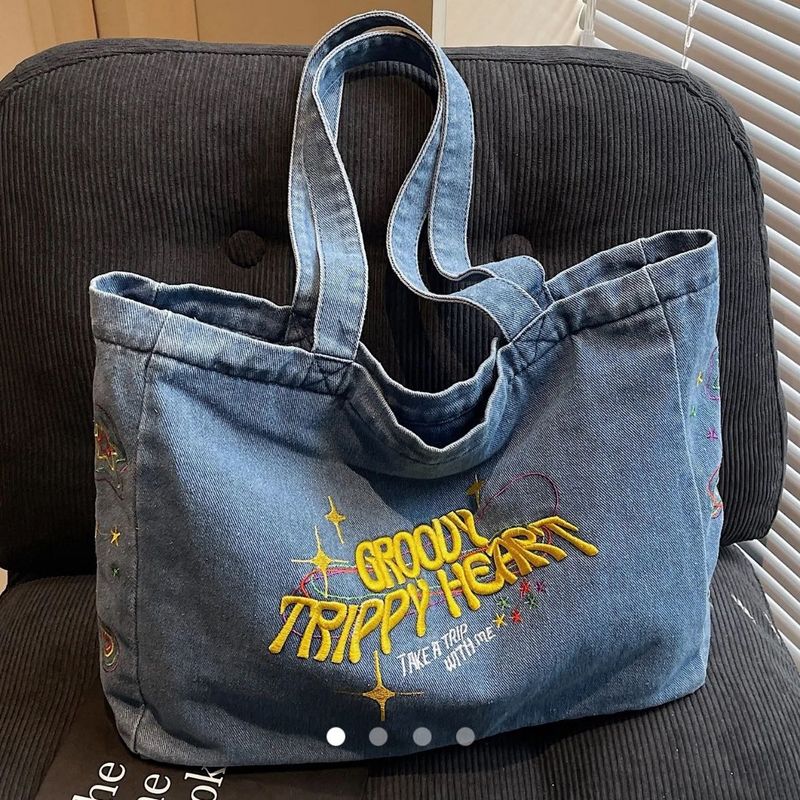 Embroidered Denim Tote Bag