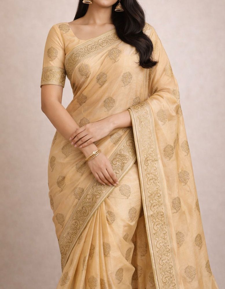Beige Saree  Zari Border ( with blouse)