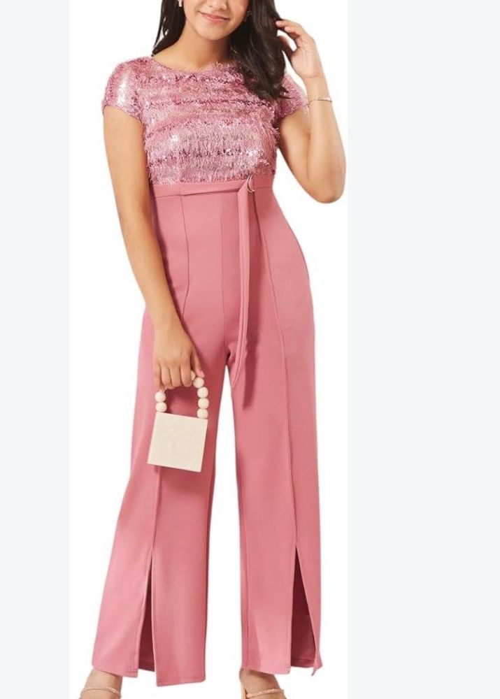 Sparkly Pink Jumpsuit with Belt